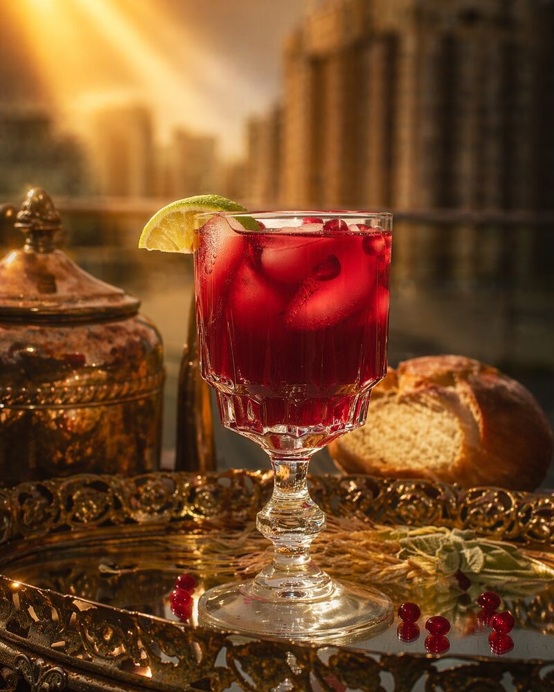 Deep red mocktail with pomegranate